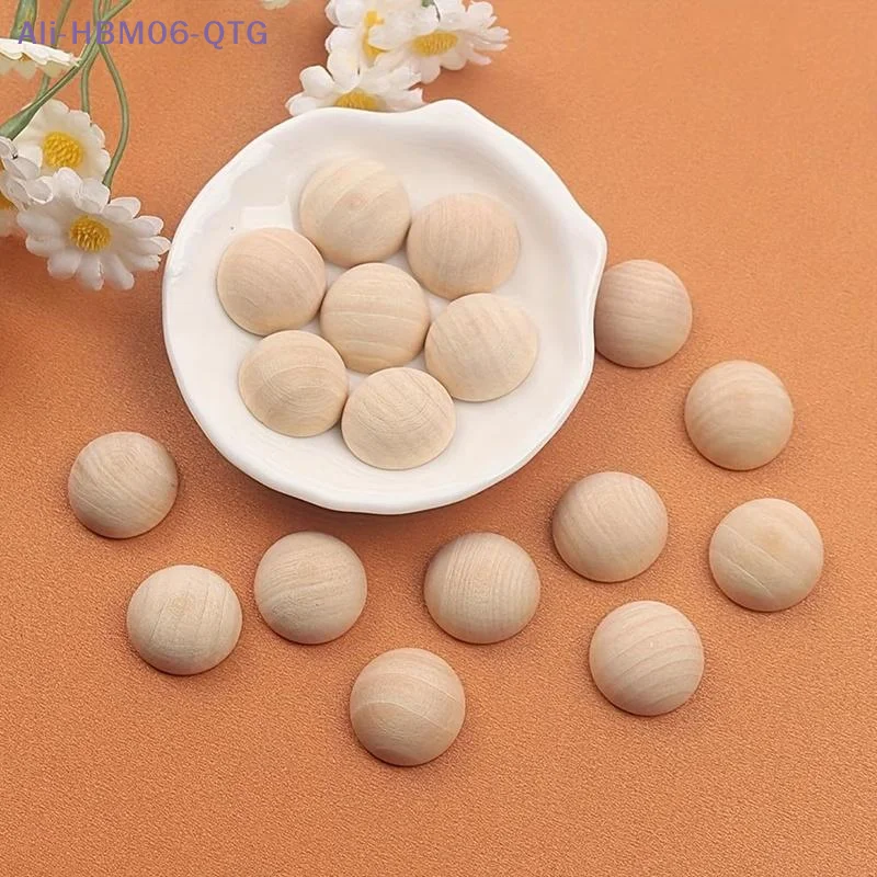 New 5/10/20/30/50Pcs Natural Half Wooden Beads Half Unfinished Wood Balls Split Wood Beads For DIY Craft Toy Home Decor