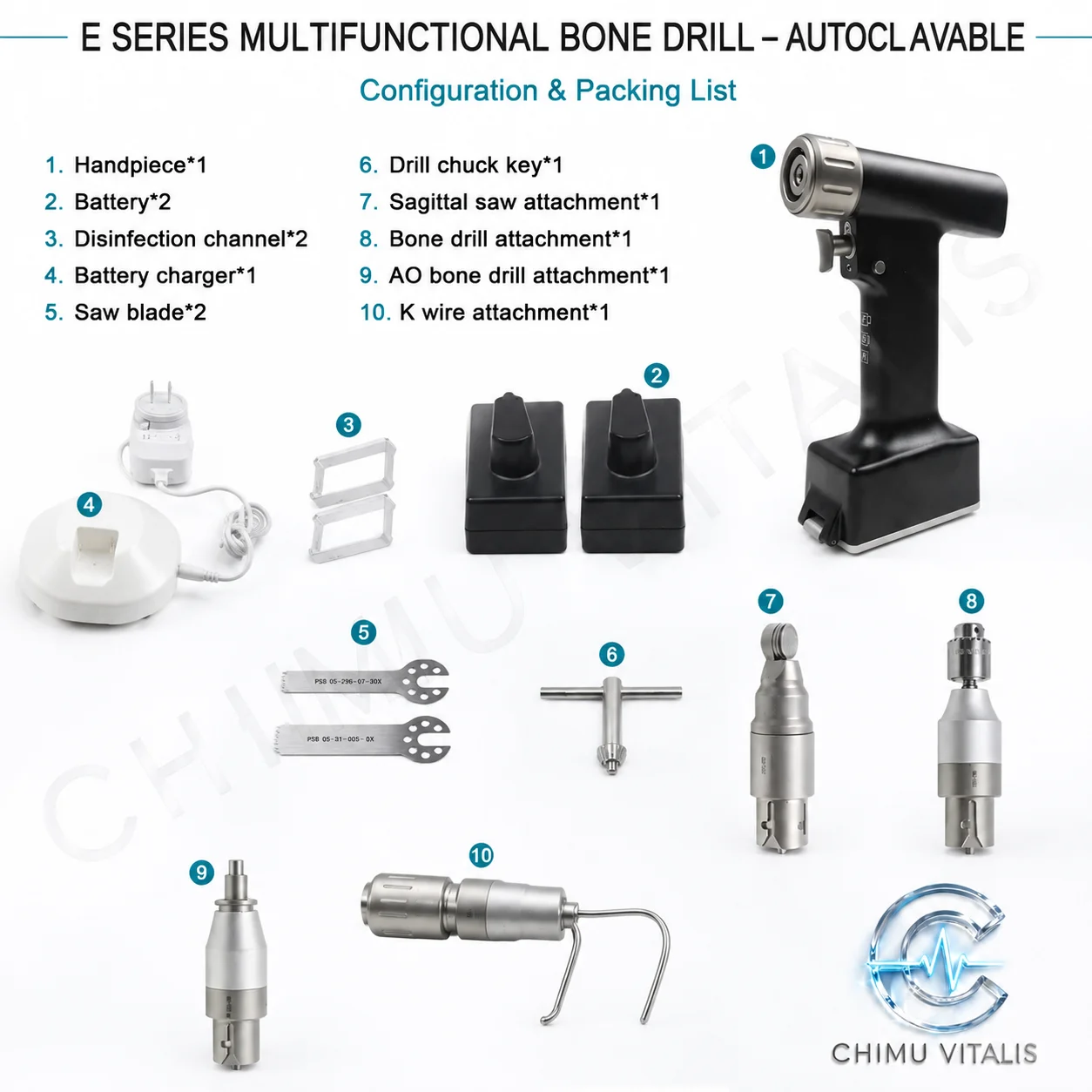 【CHIMU VITALIS】Multifunctional Electric Procedure Drill with Saw and Pin Attachments, Cordless Handpiece - view 4
