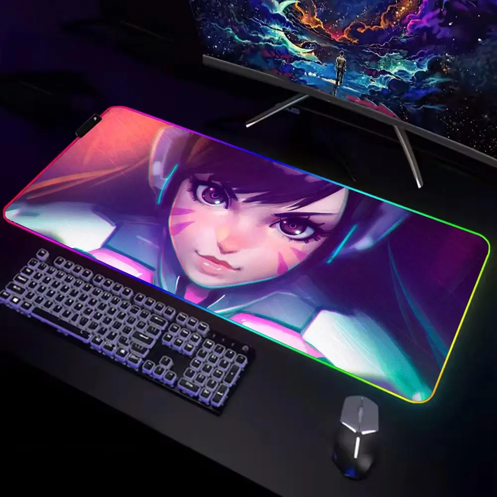 

overwatch Mouse Pad Gamer Rgb Desk Mat Back Light Led Mousepad Setup Gaming Accessories Deskmat Big Mousepepad Backlight