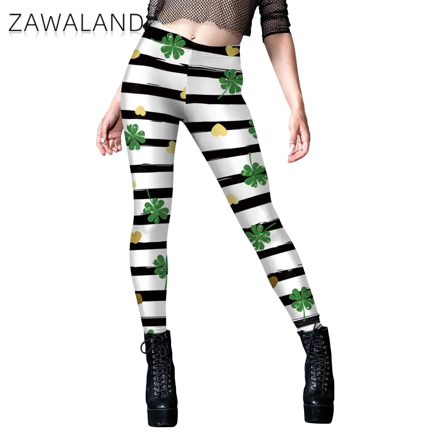 Zawaland Leggings for Women St. Patrick's Day Sexy Striped Printing Irish Festival Party Pants Female Elastic Tights Trousers