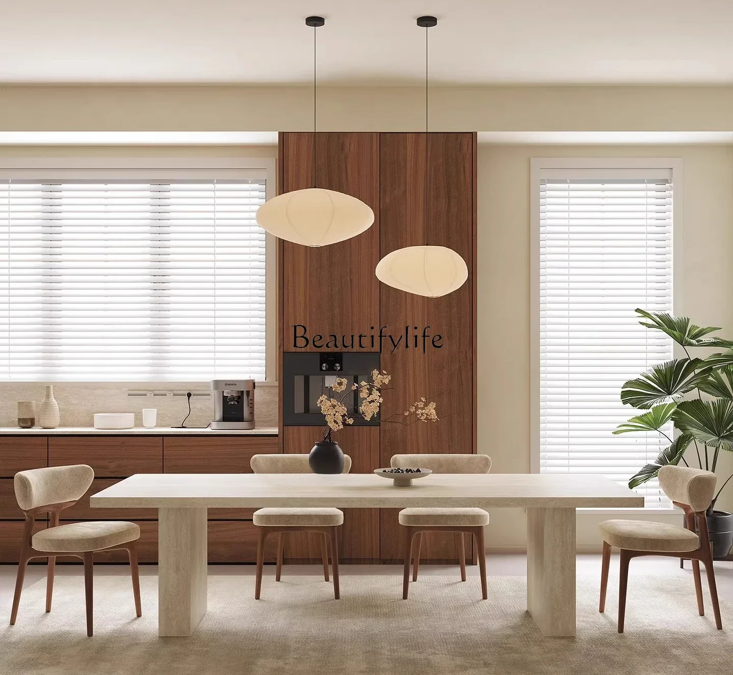 

yj57 French travertine rock slab dining table Modern simple medium and ancient rectangular dining table