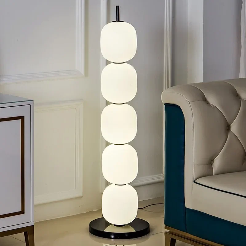 Gourd Floor Lamp Minimalist LED Elliptical Milky White Glass Vertical lamp for Living Room Bedroom Decor Marble standing lamp