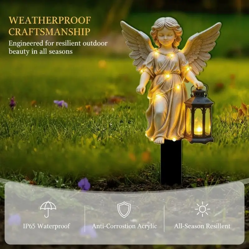 2D Acrylic Angel LED Garden Stake Waterproof Warm Light Lantern for Porch Patio Outdoor Home Decor