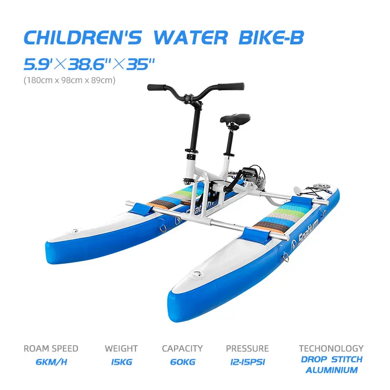 Favoriete fabriek hot selling op maat gemaakte mariene sport opblaasbare fiets traploot water drijvende fiets voor kinderen