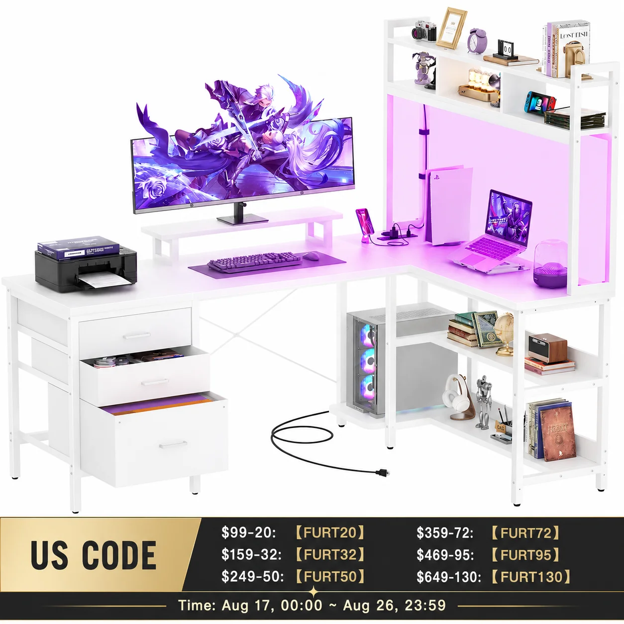 Pc Gaming Center - Aheaplus Meja Gaming Bentuk L dengan