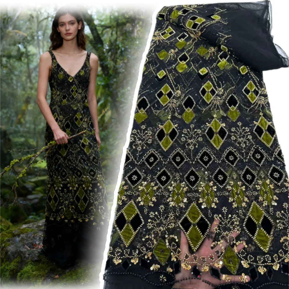 

Latest Elegant French Sequin Lace Fabric 2026 African Nigerian Lace Fabric for Ladies' Party Dresses and Wedding Gowns 5Y 1880