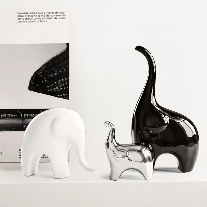 Electroplating Silver Ceramics Elephant Animal Figurines Statue Nordic Home Decor Desk Ornaments Living Room Decoration Gifts