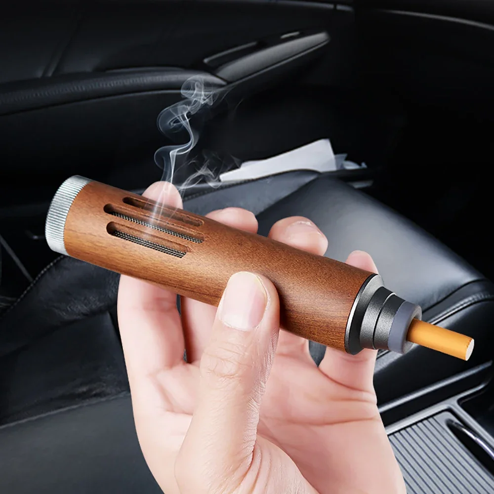 Cenicero portátil de madera para coche, Mini Cenicero de mano de nogal, Cenicero sin hollín para exteriores, interiores, coche,
