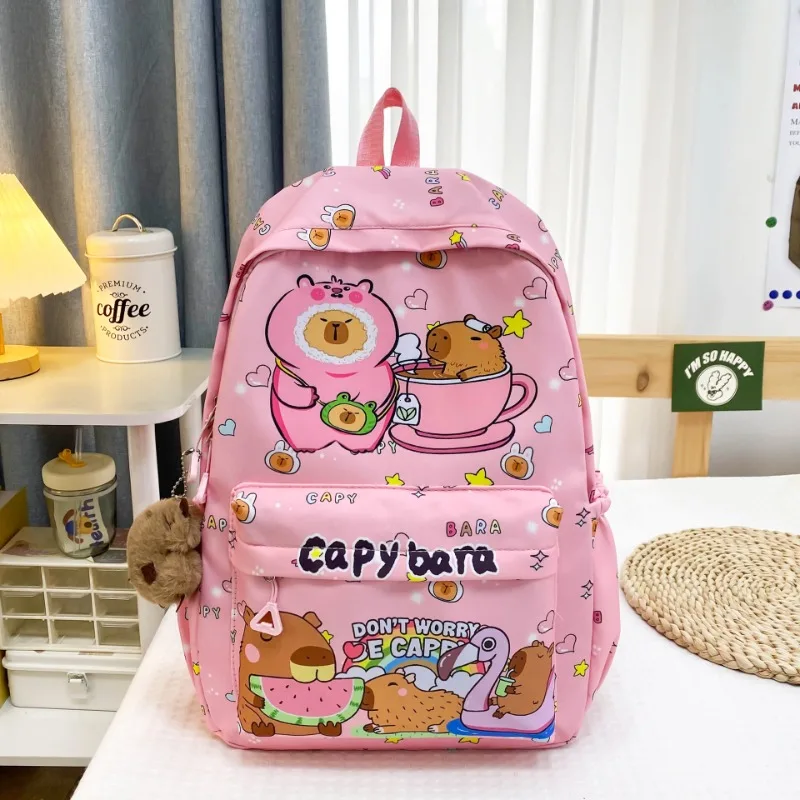 2025 Trend Capacity Capybara Book Bag Girl Nylon Backpack Kawaii Cartoon Student School Bag Cute College Backpack mochila