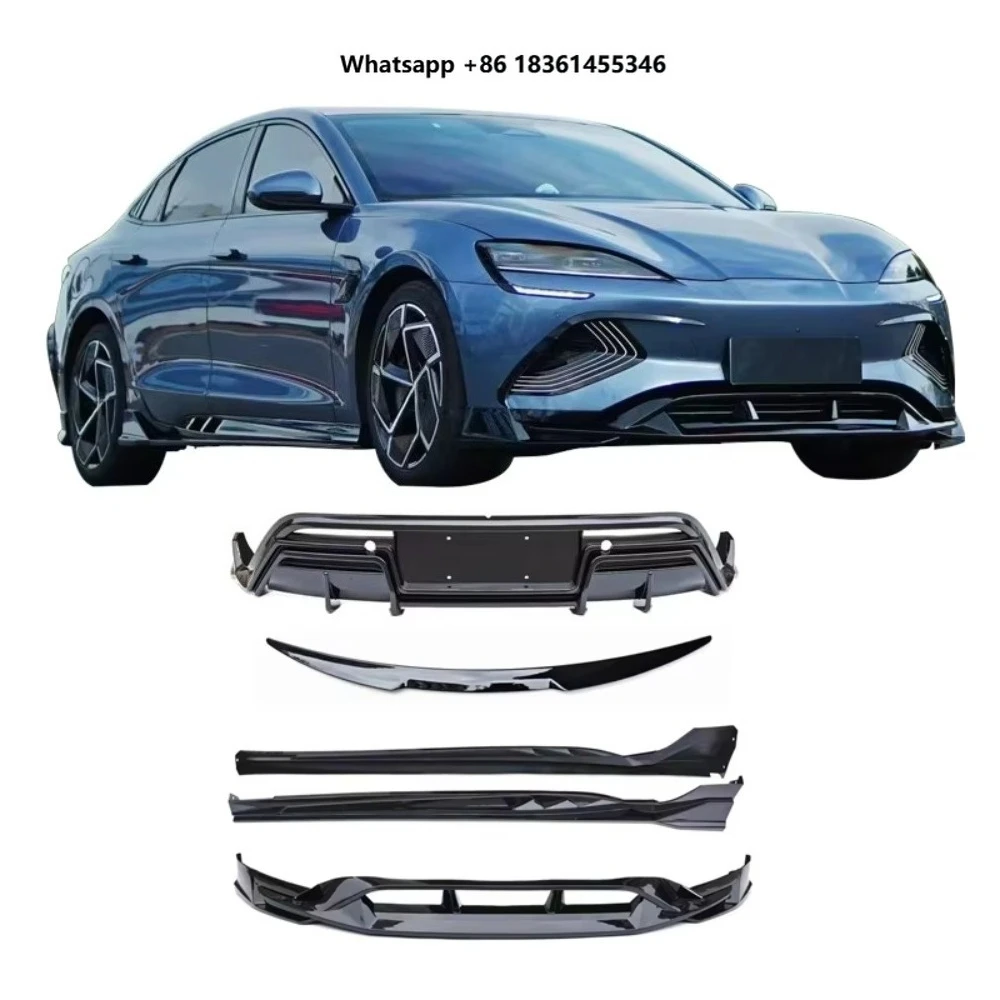 For EV 22-25 modified Gloss black Front lip Rear lip Side skirt Tail Wing spoiler Surround Car AccessoriesBody Kit
