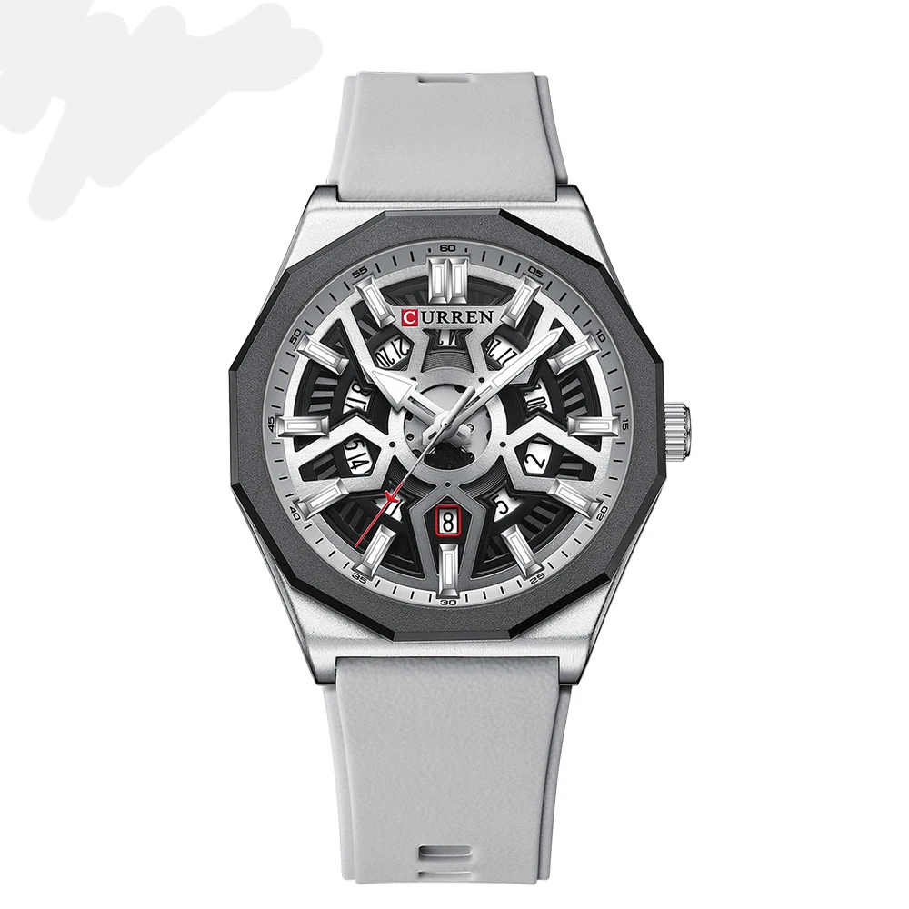 CURREN Armbanduhren im modischen Design für Herren, lässige Silikonarmbänder, Quarzuhr mit automatischem Datum und leuchtenden Zeigern 8437