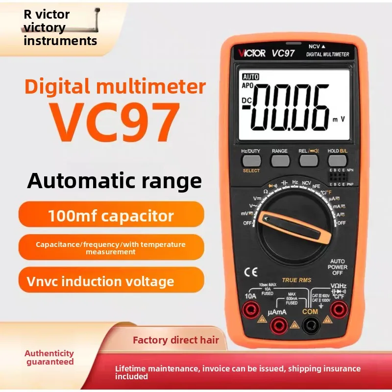 

Victory VC97 Auto-Ranging Digital Multimeter with Temperature Frequency Backlight True RMS 6000 Counts AC DC Voltage Tester