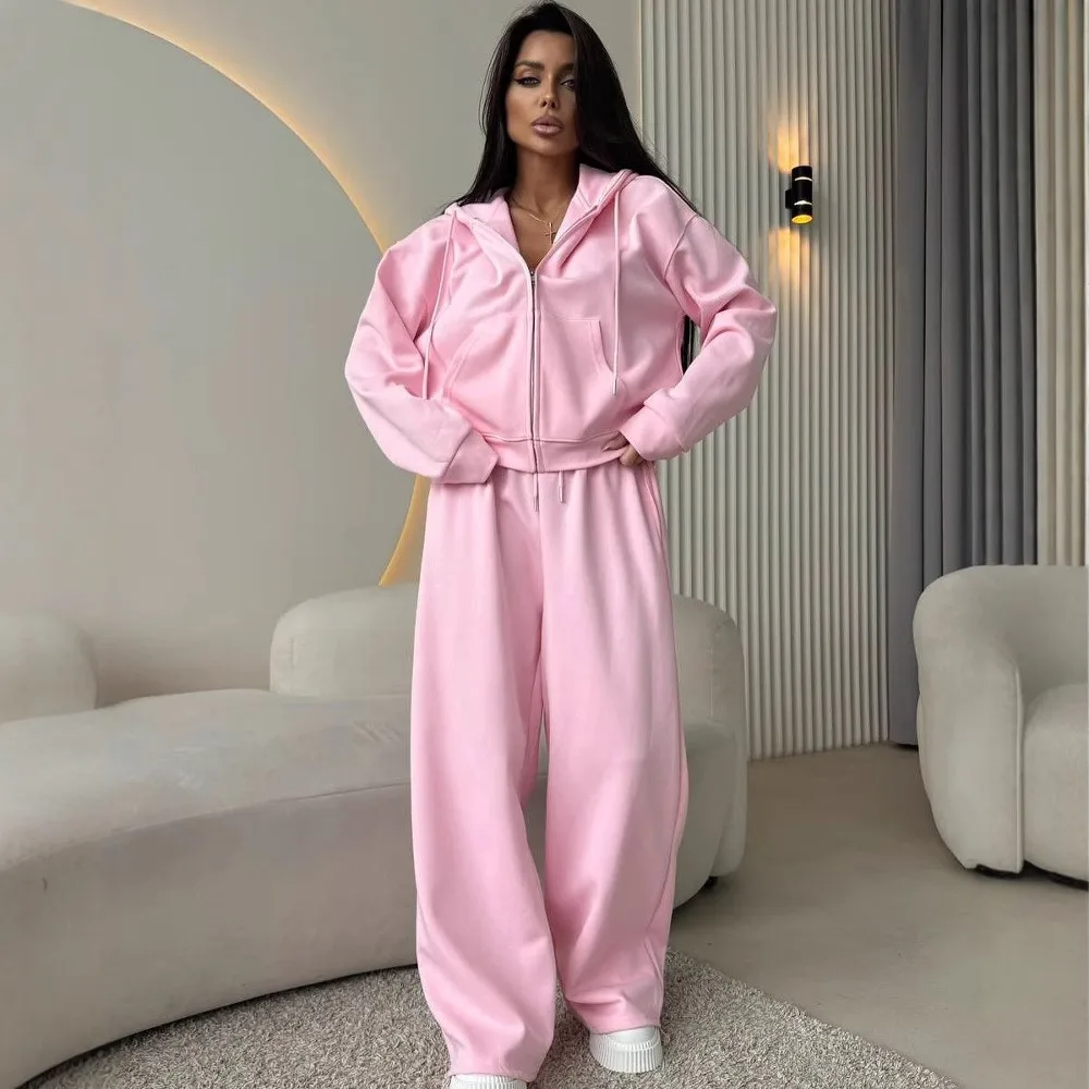 Conjunto Deportivo para Mujer, Sudadera con Capucha y Pantalones con Cordones, Dos Piezas, Estilo Urbano, Manga Larga, Color Sólido, Atuendo de Moda Primavera