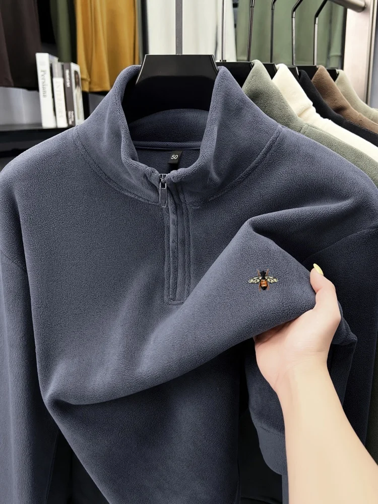Luxe kleine bij geborduurd nieuw herensweatshirt mode high-end merk halve rits opstaande kraag comfort warme casual trui