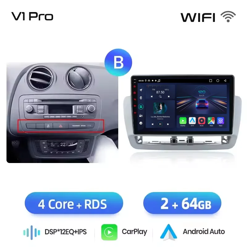 Junsun Draadloze CarPlay Android Auto Autoradio voor Seat Ibiza 6j 2009-2013 WiFi Multimedia GPS Navigatie 2din Head Unit Stereo