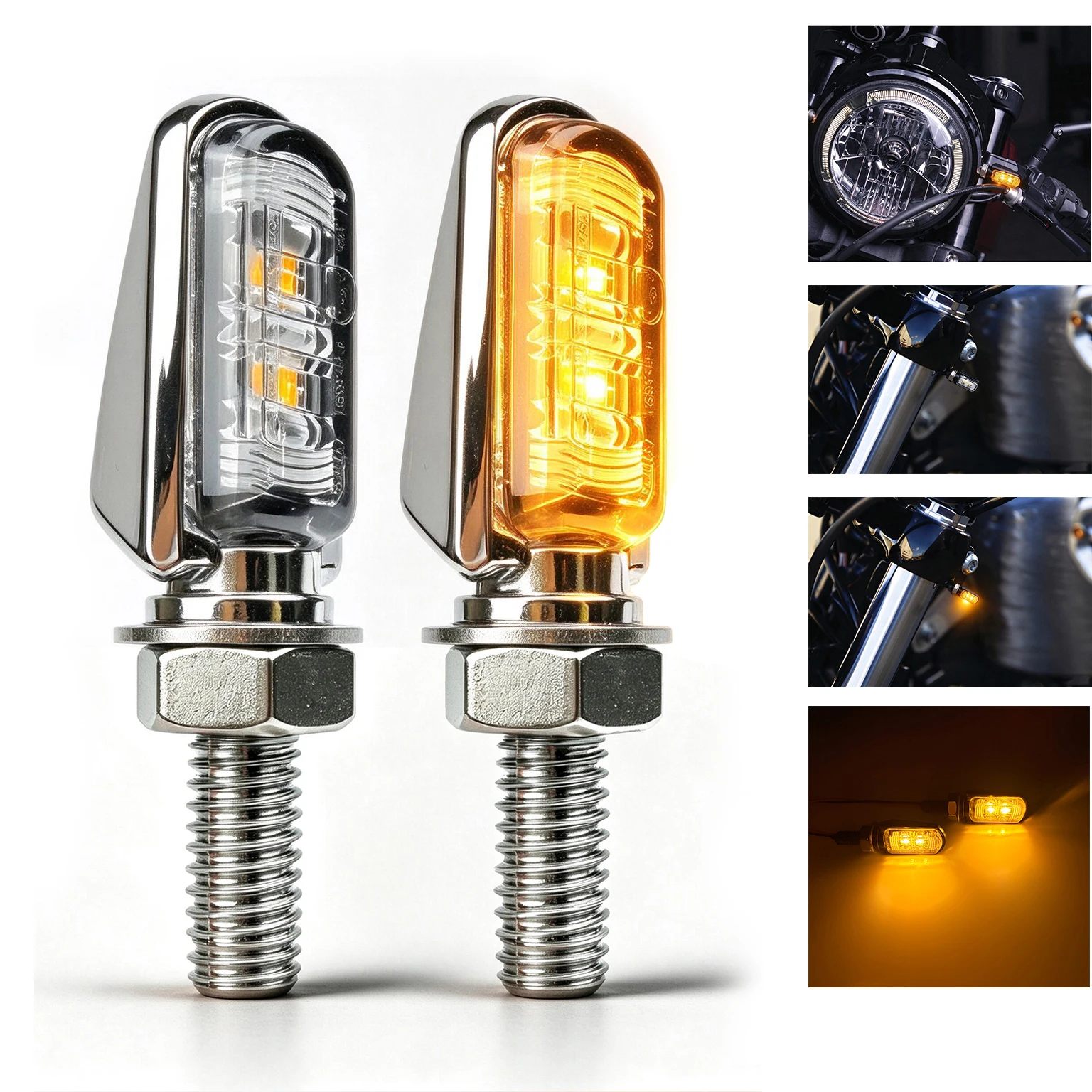 Black/Chrome Metal ECE E-mark Motorcycle LED Mini Turn Signal Light Front Rear Indicators Micro Blinker Winker Amber Lamp