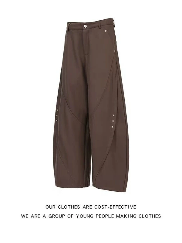 Vintage American Deconstructed Curved Saber Pants, Unisex Rivet Draped Wide-Leg Casual Suit Trousers