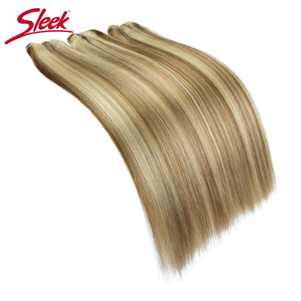 Sleek Peruvian Straight Human Hair Double Drawn Natural Human Hair Weave Bundles Remy Honey Blonde P6/613 Human Hair Bundle