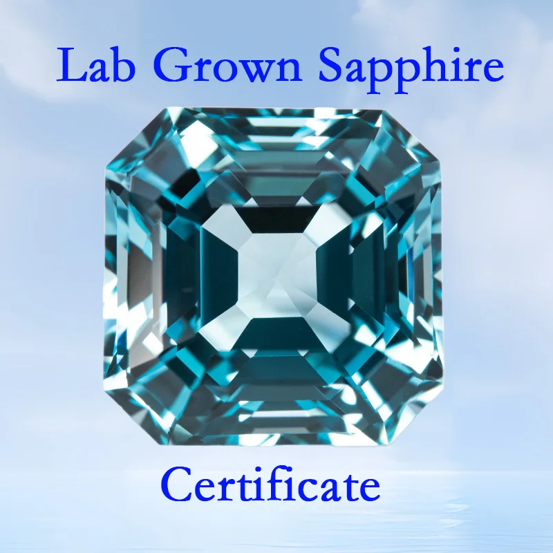 

Lab Grown Sapphire Aquamarine Color VVS1 Asscher Shape Beads Charms for Jewelry Making Rings Material Selectable AGL Certificate