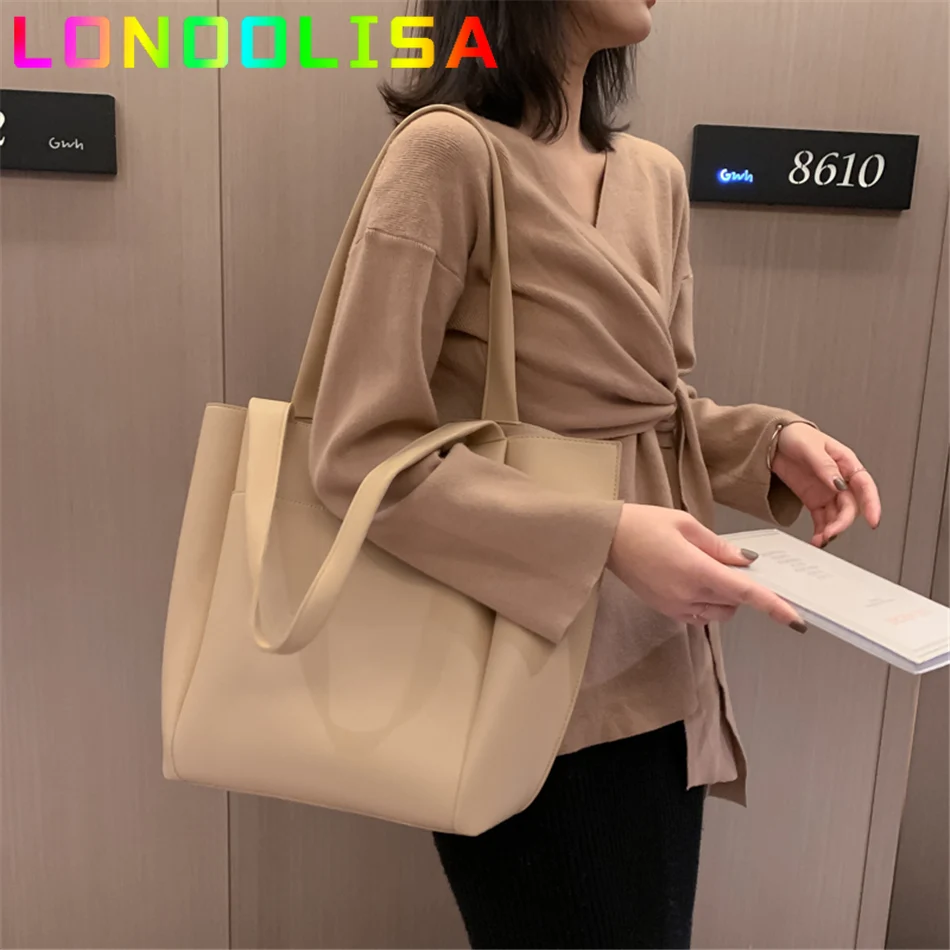 Women Large Capacity Top-handle Bags High Quality Solid Color Leather Shoulder Shopper Bags for Women 2024 Designer Sac A Main