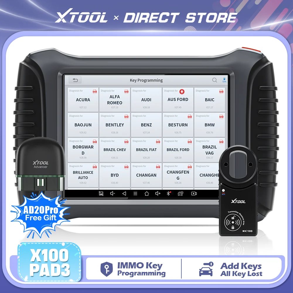 XTOOL X100 PAD3 Elite IMMO Key Programming Tools with KC100 Full System Diagnostic Scanner Active Test 38+ Reset All Key Lost