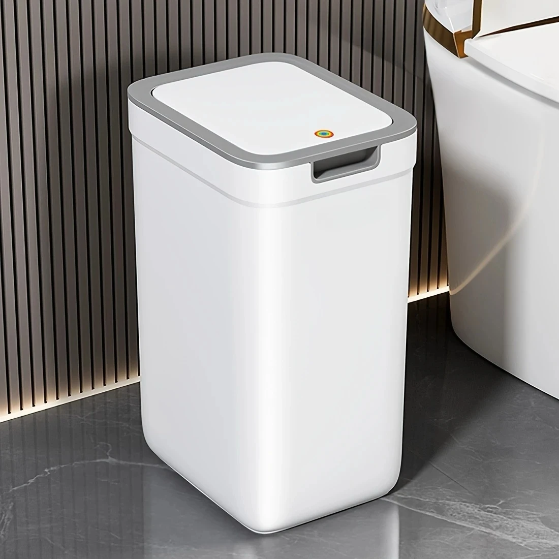 [Touchless Bathroom Trash Can] Odor-Sealing, Touchless Wall-Mounted Bathroom Trash Can | Durable Plastic, Rectangular Design