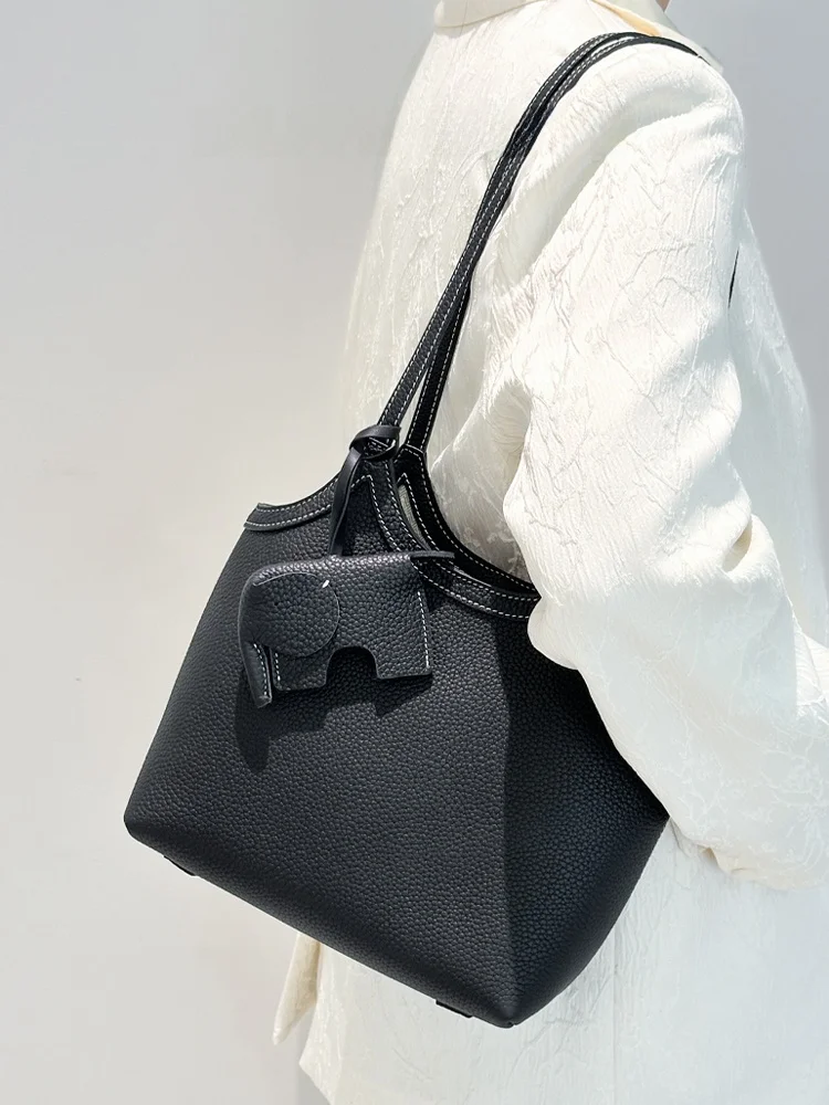 

Высококачественная кожаная сумка-мешок, женская пригородная сумка на одно плечо, модный модный элемент, повседневная однотонная сумка