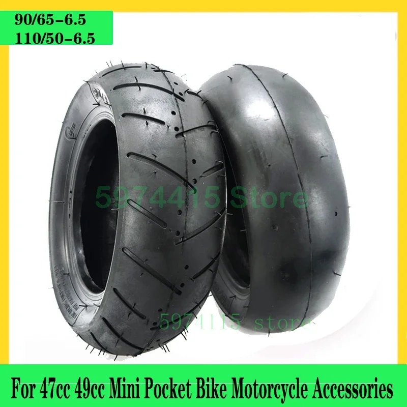 Slick Tyre 90/65-6.5 Front 110/50-6.5 Rear Tubeless Vacuum Tire for 47cc 49cc Mini Pocket Bike Motorcycle Accessories