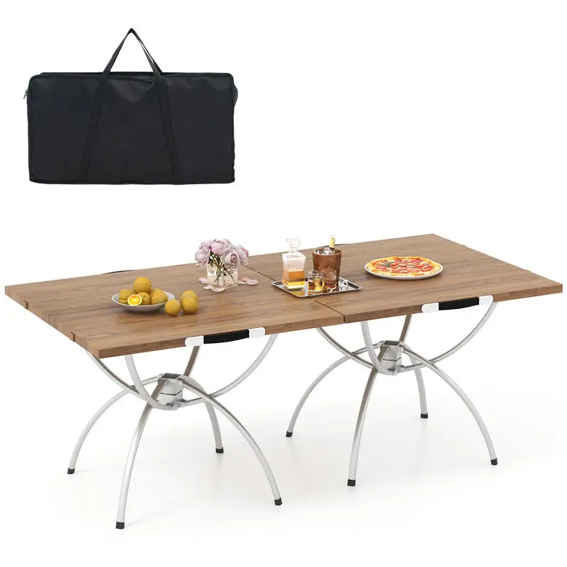 

2 Pack Folding Camping Table with Wood-grain Tabletop for Hiking Party-Natural