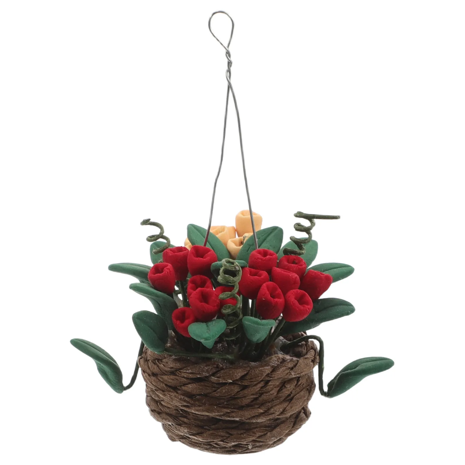 

Lifelike Miniature Flower Basket with Synthetic Resin Faux Plants Dollhouse Accessories Mini Landscape Decor Fairy Garden Plants