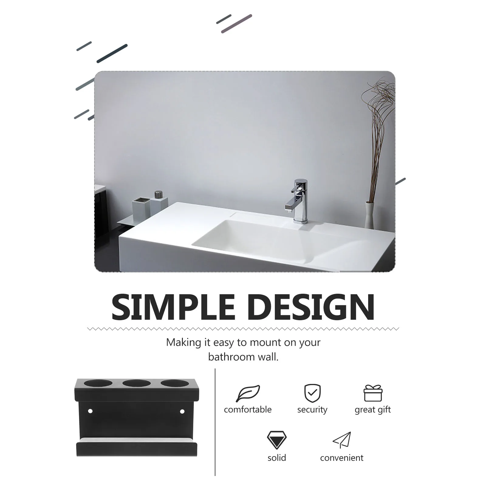 

Black 3-Pcs Electric Toothbrush Holder Wall Mount Stainless Steel Bathroom Rack Fast Drying Absorb Water Modern Design Easy