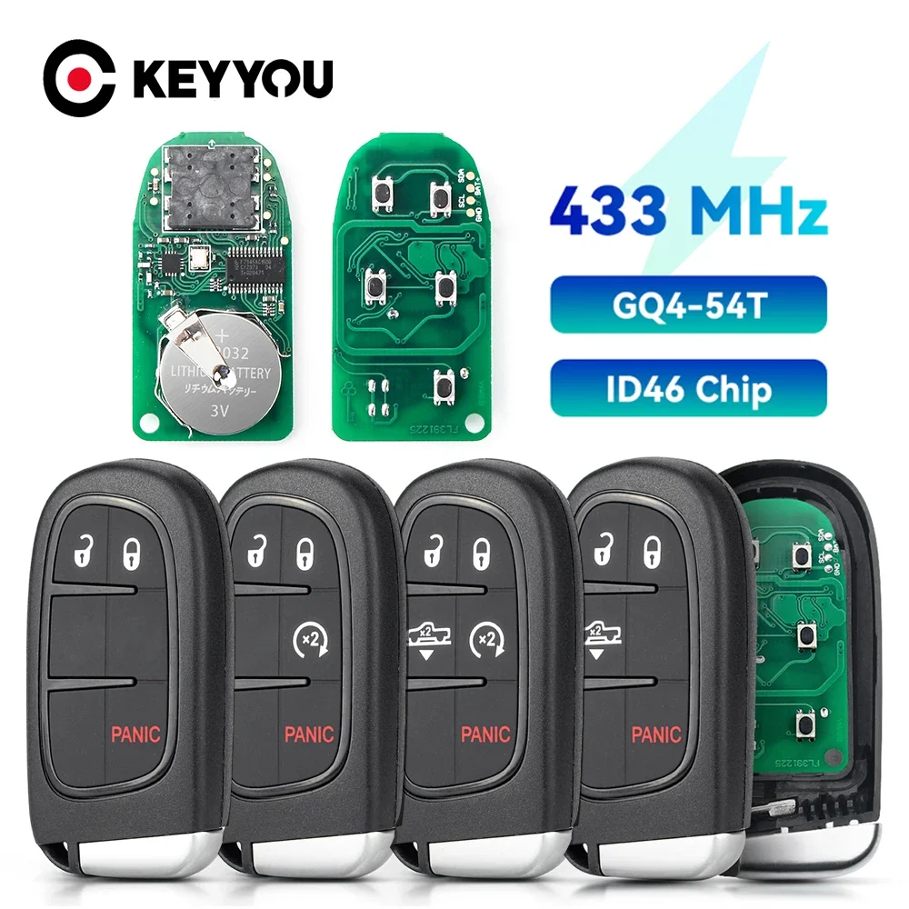 

KEYYOU GQ4-54T ID46 4A Chip Remote Car Key For Dodge Ram 1500 2500 3500 2014 2015 2016 2017 2018 Keyless 433Mhz 2/3/4/5 BuTtons