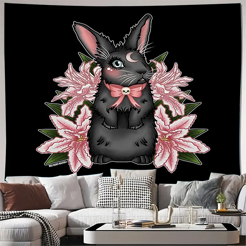 

Floral Rabbit Tapestry Wall Hanging Cottagecore Aesthetic Mushroom Room Decor Nature Lover Gift Boheme Wall Art Fantasy Home Dec