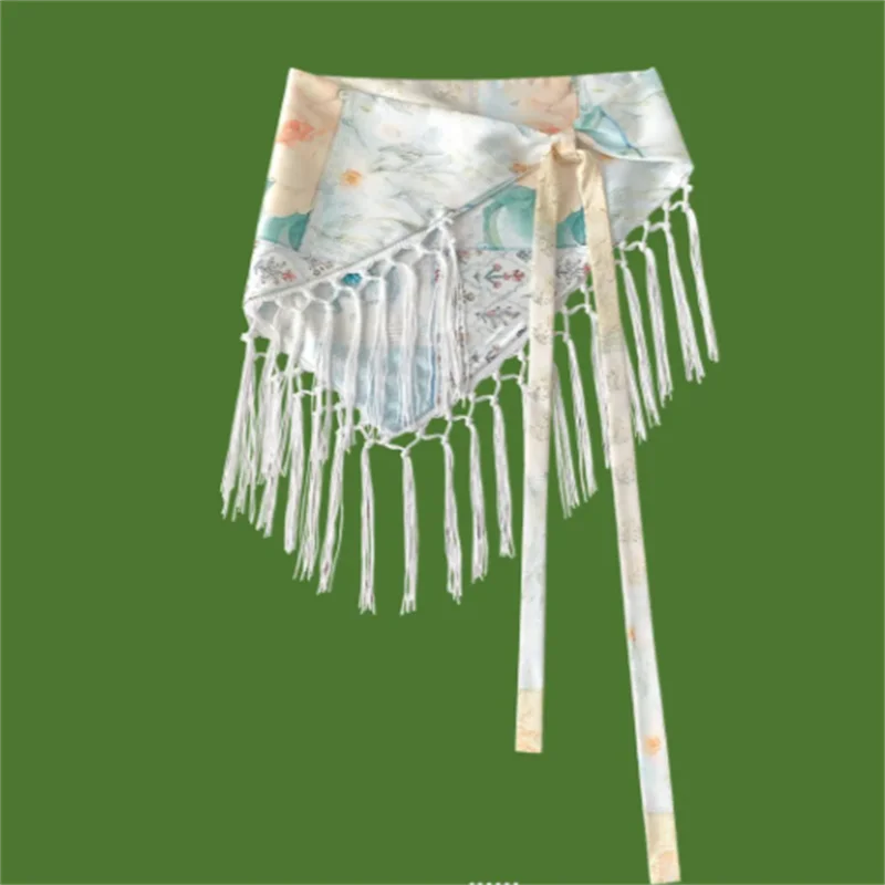 Triangular Waistband Ladies Scarf Belt Tassel Retro Light Luxury Cashew Flower Tie Waist Butt Curtain Lace Girdle