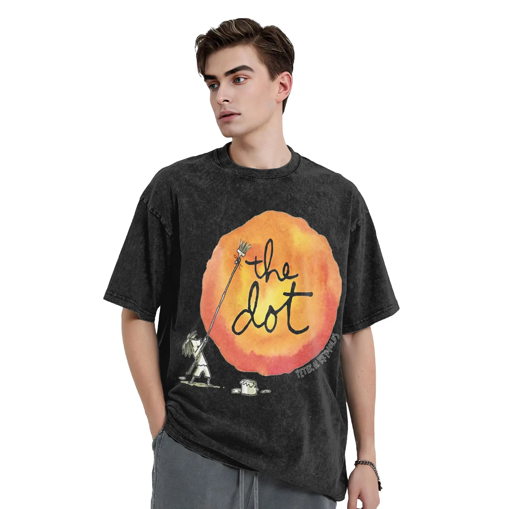 المتضخم غسلها تي شيرت اليوم الدولي نقطة تي شيرتات قطن تتجه التي شيرت للذكور الصيف Y2K مضحك طباعة القمم