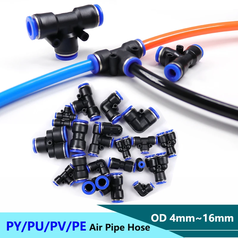 

1/5/10/20pcs Pneumatic Fitting Tube Connector OD4mm 6mm 8mm 10mm 16mm PU Tube Plastic Air Hose Pneumatic Hose Pipe Connectors