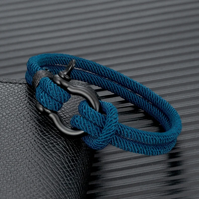 Trendy Outdoor Color Rope Lucky Survival Bracelet Women Men Black Charm Stainless Steel Buckle Friendship Bracelets Femme Homme