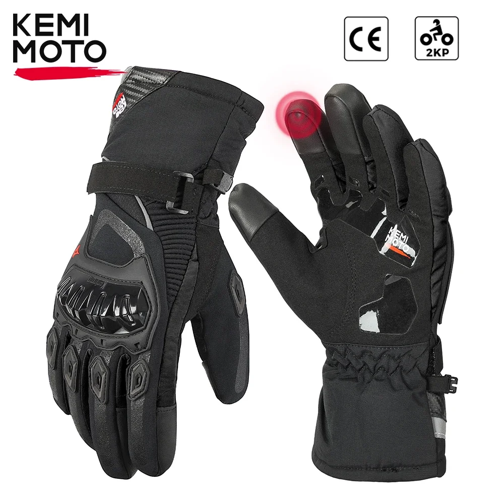 

KEMiMOTO зимние мотоциклетные перчатки CE защитные черные Guantes Moto Invierno теплые водонепроницаемые ветрозащитные перчатки с сенсорным экраном