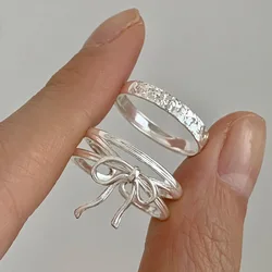 925 Sterling Silver Simple Ring For Women Fine Jewelry Finger Adjustable Open Vintage Tassel Bow Ring For Party Birthday Gift