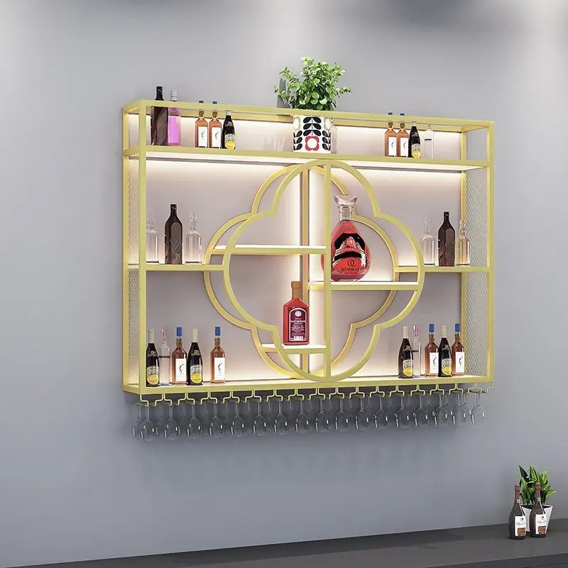 

#@Minimalist Luxury Modern Wall-Mounted Iron Art Panel Wine Rack & Cabinet with Multi-Functional Display for Home Bar/Restaurant
