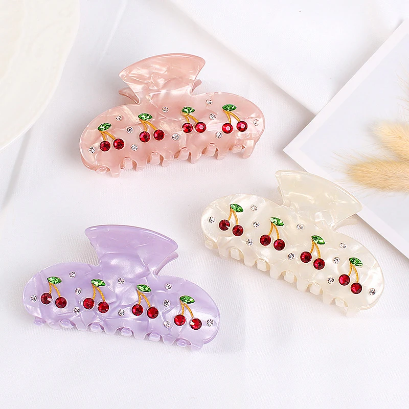 Fashion Women\'s Hair Clips Cherry Rhinestone Claw Claw Elegant Barrettes Hair Accessory Gift