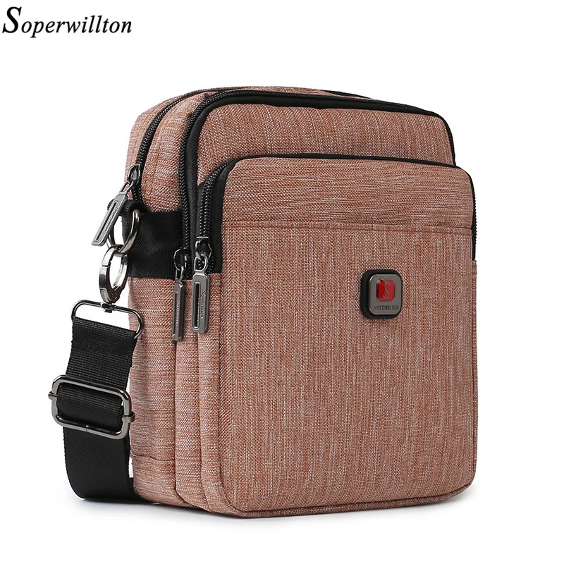 

Soperwillton Men Shoulder Bag USB charging Port Crossbody s Belt Water-resistent Oxford Travel 's #1042