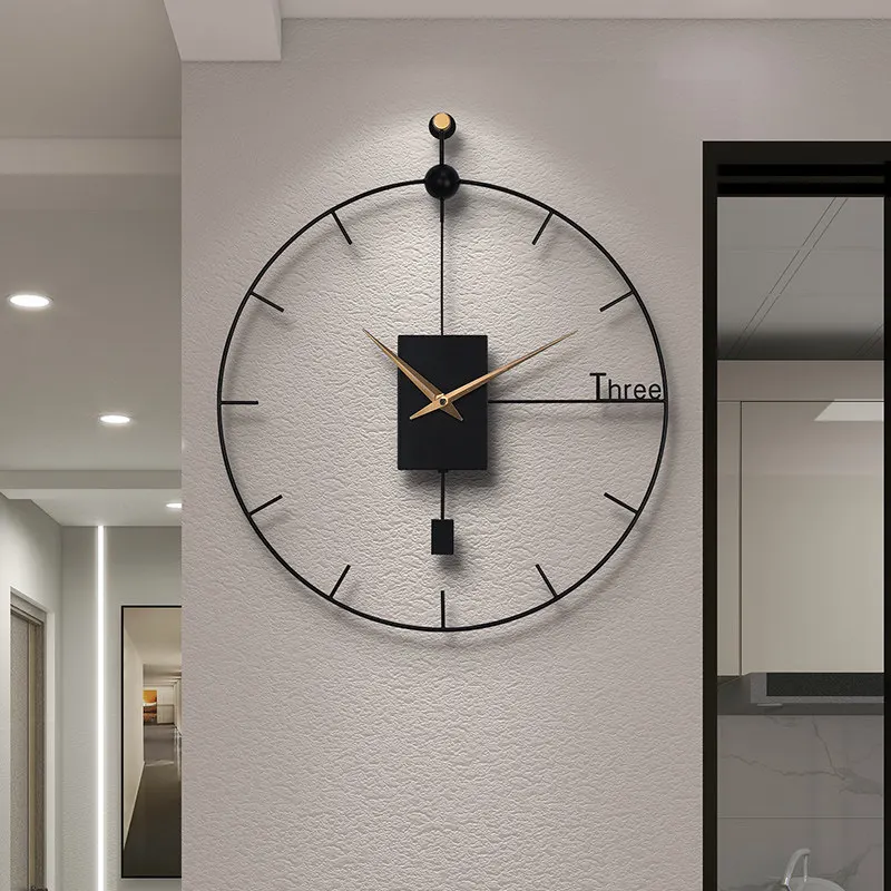 

Modern Design Mute Wall Clock Swingable Metal Wall Clocks Living Room Vintage Pendulum Clock Large Brief Wall Home Decor Gift