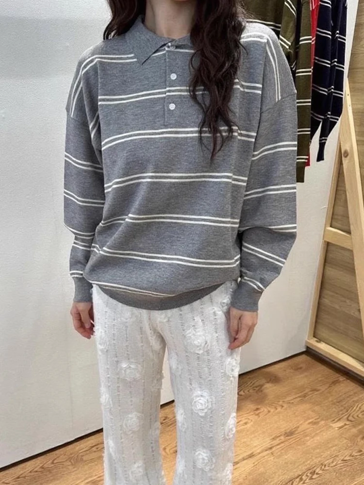 Chic Herbst Neue Faul Sle Ne Lose Kleine Gestreifte Gestrickte Top frauen Faion Pendeln Sle Koreanische Lose Fit Lange Sve