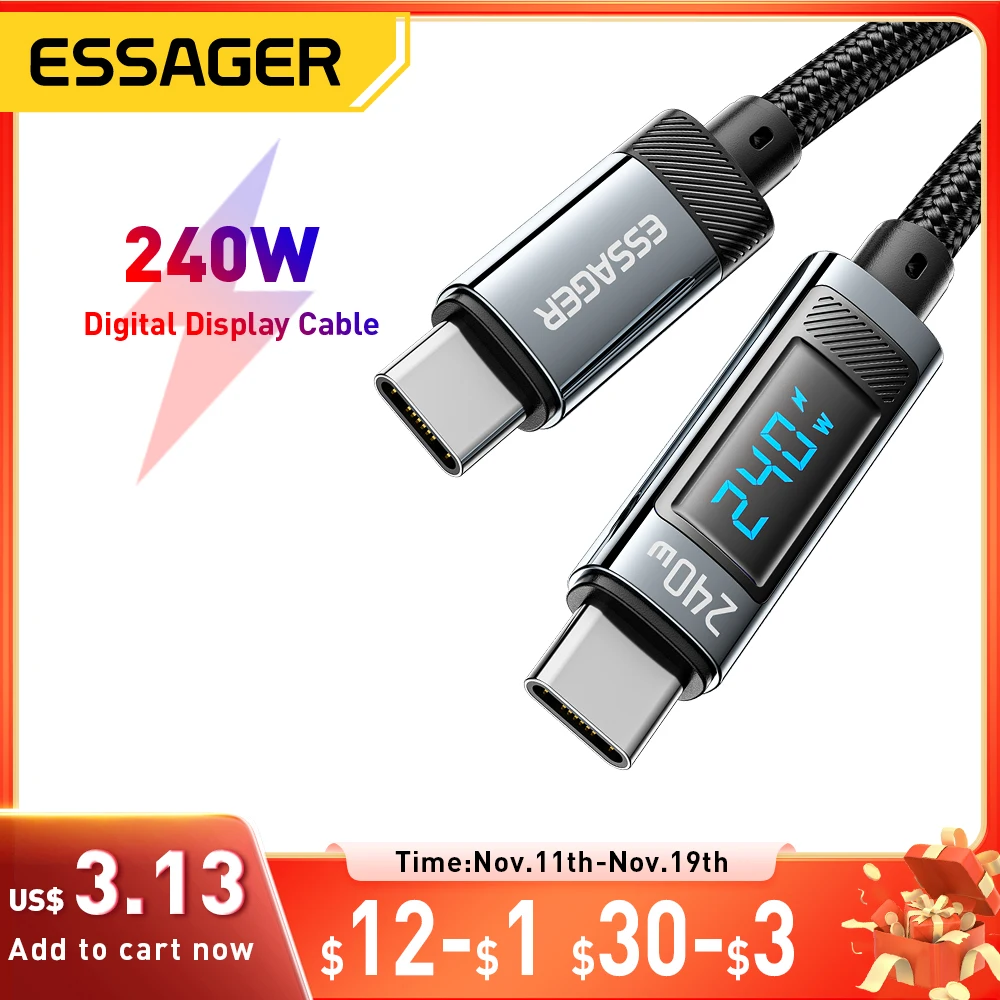 

Essager 240W USB Type C To USB C Cable PD 3.1 100W Fast Charging Charger Cables 6A For MacBook Pro Laptop Xiaomi iPad Data Cord
