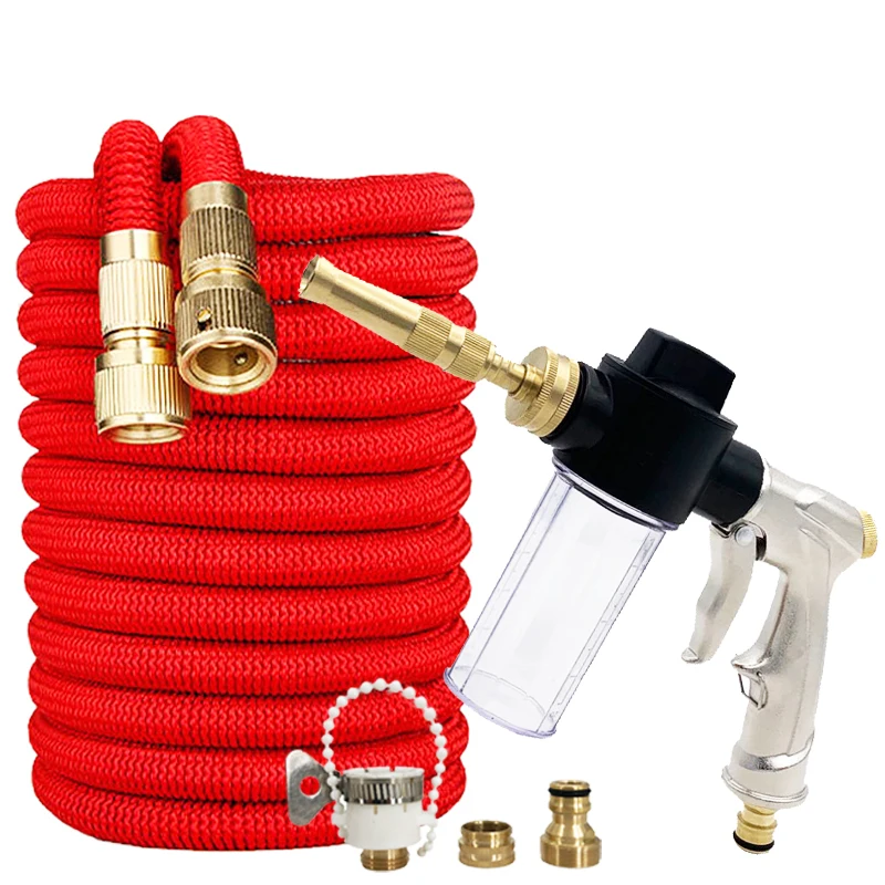 

Multi Function Car Wash Set, Red Expandable Hose, High-Pressure Water Gun With Foam Kettle, Gardening Irrigation Tools