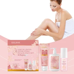 EELHOE Sakura Flower Body Skin Care Set Lasting Moisturizer Body Lotion for Brightening Skin Lightening Shower Gel Perfume Spray