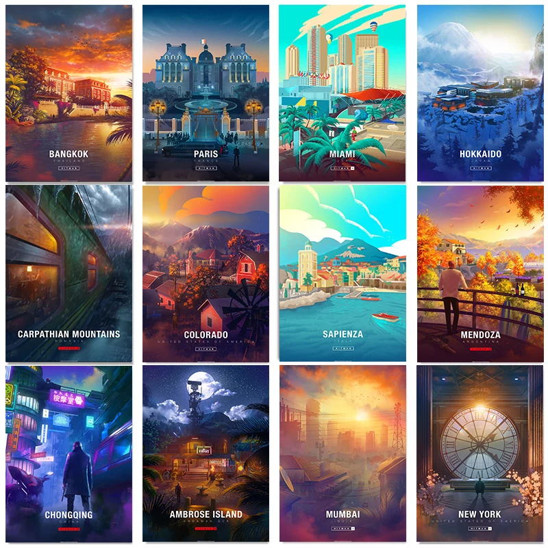 Abstraktes Hitman-Spiel Stadtlandschaft Szene Kunstposter Leinwanddruck Mendoza-Insel Wandbild Raumdekoration