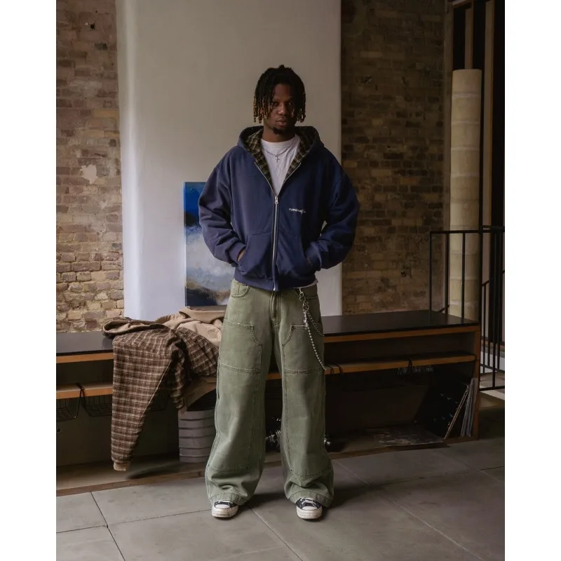 

Autumn and winter y2k retro checkered hoodie street fashion hooded cardigan hoodie