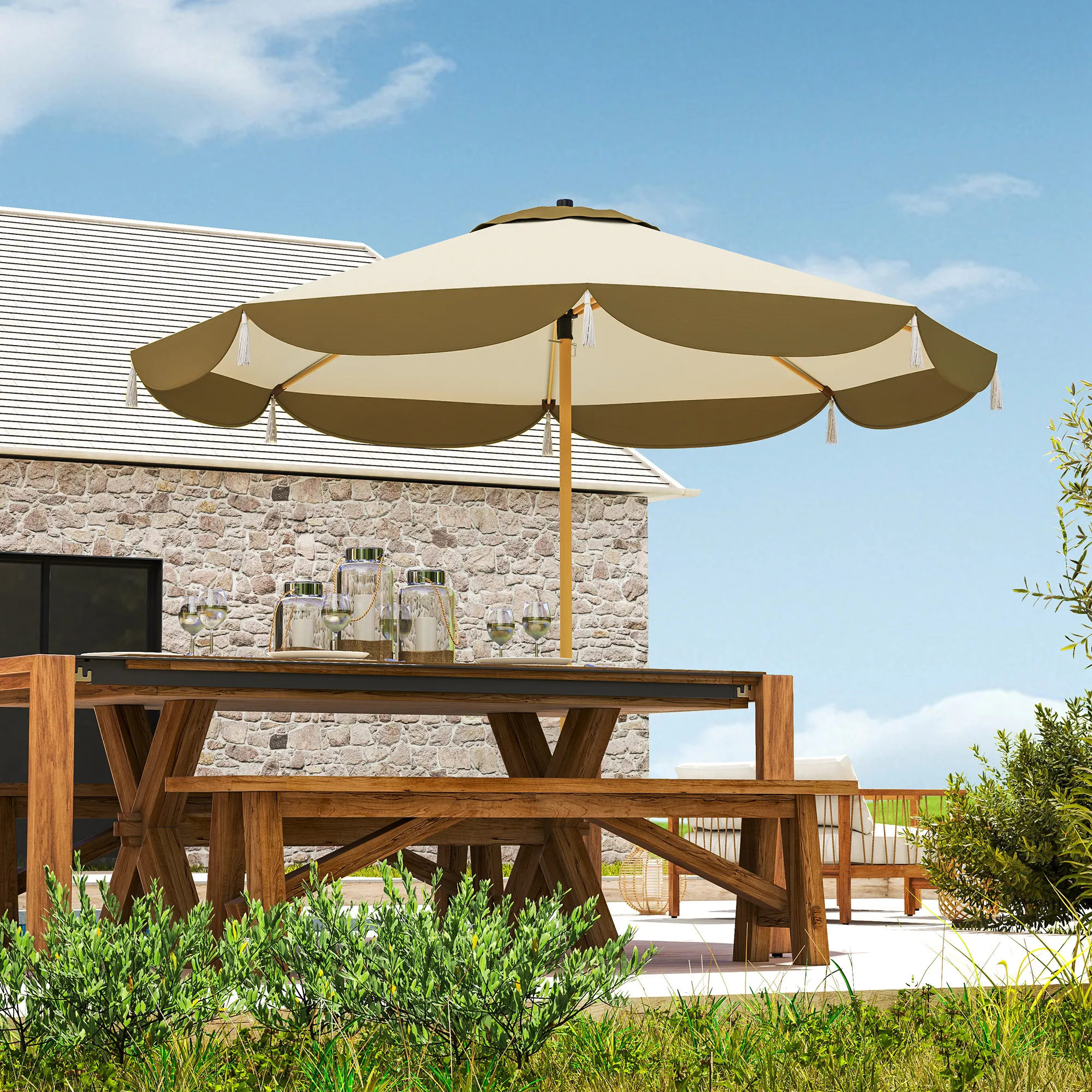9FT Patio Umbrella, UPF 50+ Outdoor Market Umbrella with 8 Ribs, Vented Outdoor Table Umbrella for Deck, Backyard and Lawn